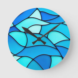 Horloge Ronde Vagues turquoises de verre