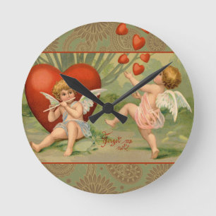 Horloge Ronde Valentine Cupids Love Antique Vintage