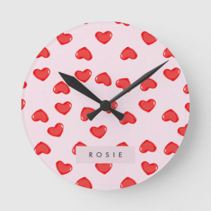Horloge Ronde Valentines personnalisées de Lolipop Coeur Monogra