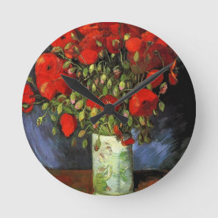 Horloge Ronde Vase avec les papillons rouges Vincent van Gogh
