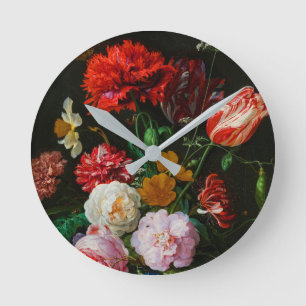 Horloge Ronde Vase de verre avec des fleurs