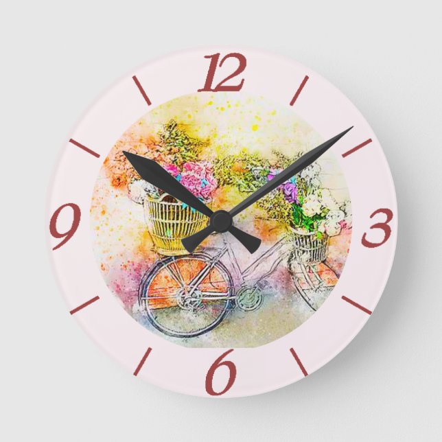 Horloge Ronde Vélo et fleurs  (Recto)