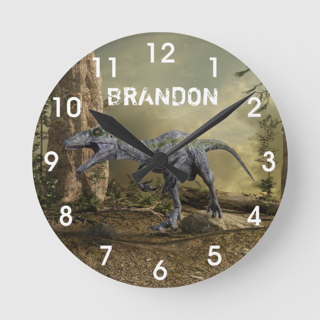 Horloge Ronde Velociraptor Dinosaur Jurassic Raptor Nom (Recto)