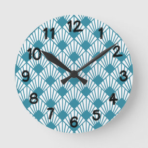 Horloge Ronde Ventilateurs Turquoises Art déco