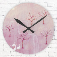 Verger rose avec peinture paysage d'oies
