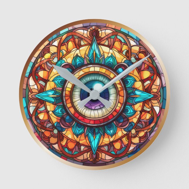 Horloge Ronde Verre Turquoise Orange Evil (Recto)