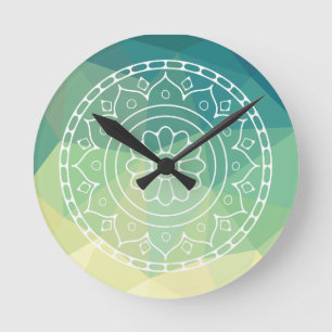 Horloge Ronde Vert jaune Mandala Inspiration Harmony Flower