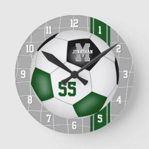 Horloge Ronde Vert noir couleur équipe variété rayures soccer