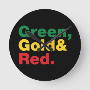 Horloge Ronde Vert, Or & Rouge.