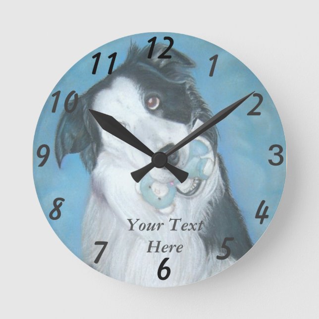 Horloge Ronde very cublet white border collie dog (Recto)