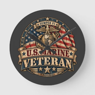 Horloge Ronde Vétéran de la marine américaine vintage Semper Fi