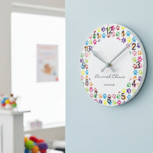 Horloge Ronde Vétérinaire Véto Animal Clinique Hôpital patte