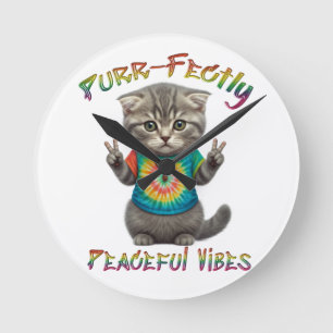 Horloge Ronde Vibes de chaton bohème hippie paisible