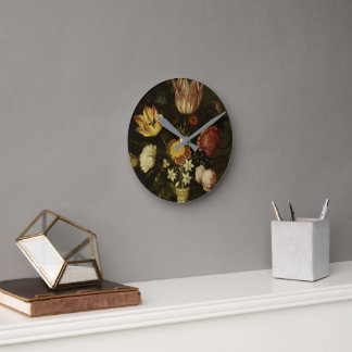 Horloge Ronde Vie morte avec des fleurs dans un Vase Wan-li Ambr