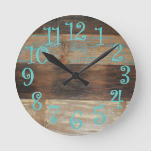 Horloge Ronde Vieux bois bleu affligé