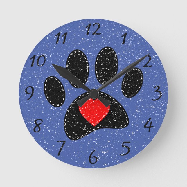 Horloge Ronde Vieux papier Amoureux des chiens bleu (Recto)