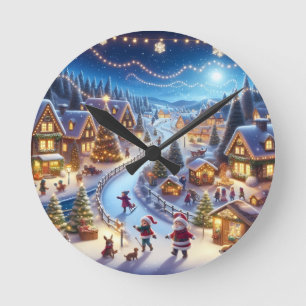Horloge Ronde Village de Noël hivernal festif de nuit