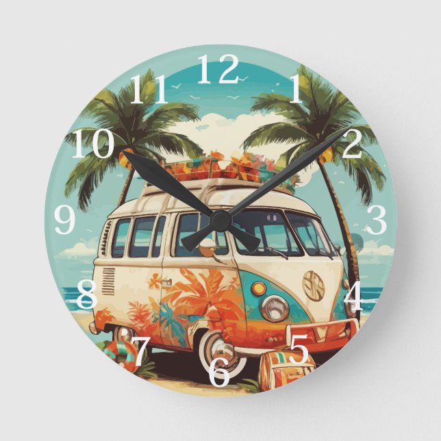 Horloge Ronde Vintage Beach Van (Recto)