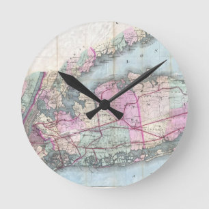 Horloge Ronde Vintage Map of Long Island (1880)