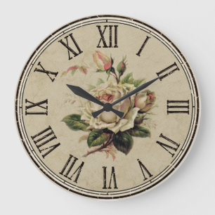 Horloge ronde Vintage Shabby Look "Rose blanc