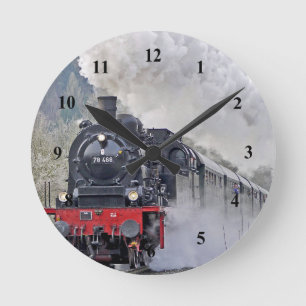 Horloge Ronde Vintage Train Steam Locomotive