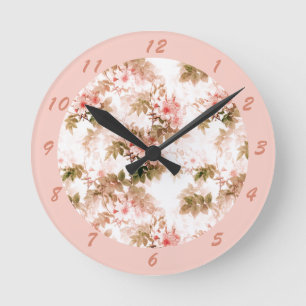Horloge Ronde Vintage Victorien rose Floral Élégant Motif chic