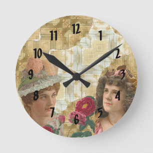 Horloge Ronde Vintages dames sur le café collage taché avec rose