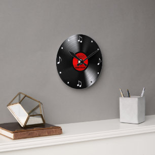 Horloge Ronde Vinyl Record avec notes musicales