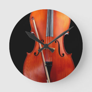 Horloge Ronde Violoncelle classique sur le noir