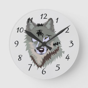 Horloge Ronde Visage de loup animé