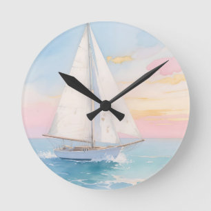 Horloge Ronde Voilier Blanc Lueur de l'Océan