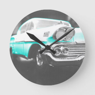 Horloge Ronde voiture classique Chevrolet Impala 1958 bleu vif