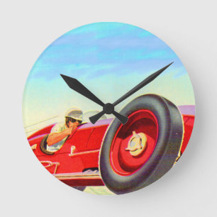 Horloge Ronde Voiture de course rouge 1950