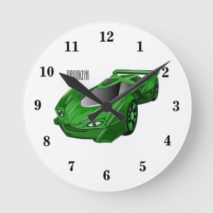 Horloge Ronde Voiture de sport verte avec illustration airfos