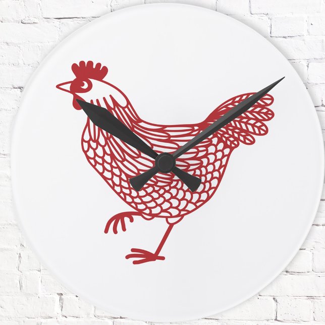 Horloge Ronde Volaille de poulet (Red and white chicken hen poultry clock)
