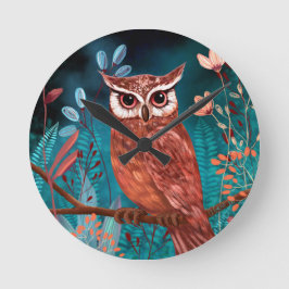 Horloge Ronde Vom Künstler handillustrierte Eule – Boho Natur