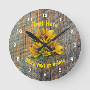 Horloge Ronde Votre texte Fleur Marguerite Personnalisée