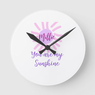 Horloge Ronde vous êtes mon soleil violet rose pastel rayons de