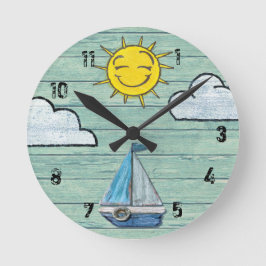 Horloge Ronde Wall clock Driftwood Beach + numbers.Support de Ja