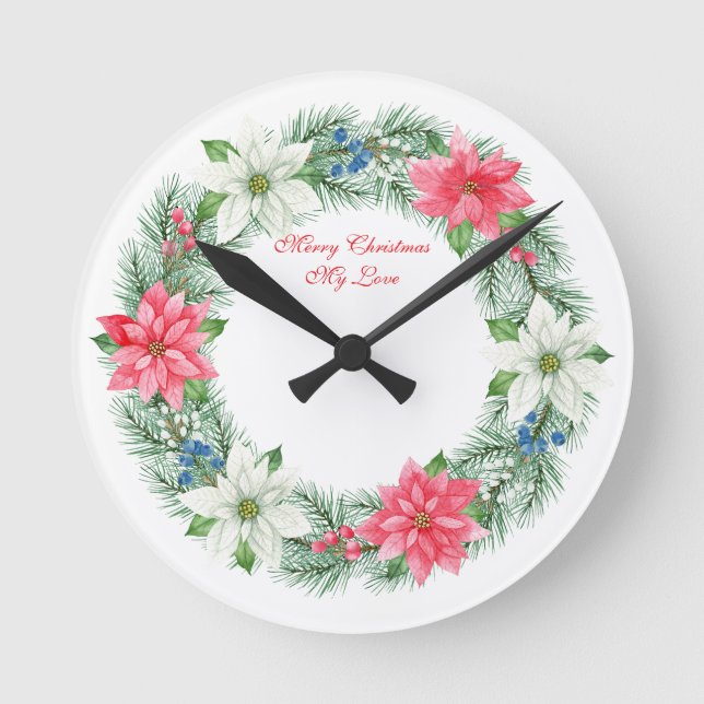 Horloge Ronde Wall Clock-Merry Xmas My Love Wreath Wall Clock (Recto)