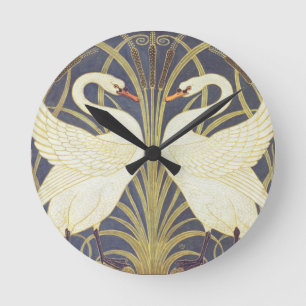 Horloge Ronde Walter Crane Cygne, Jonc Et Iris Art Nouveau