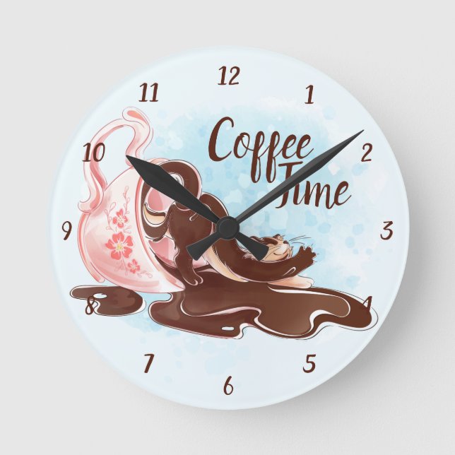 Horloge Ronde Watercolor Café Time Cat (Recto)