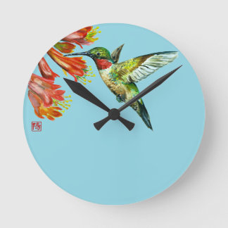 Horloge Ronde Watercolor Hummingbird