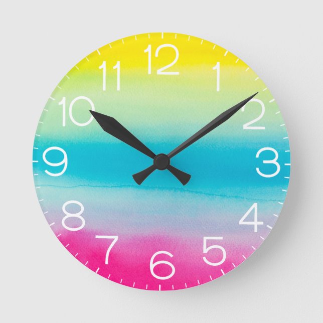 Horloge Ronde Watercolor Pastel Rainbow (Recto)