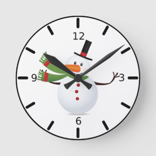 Horloge Ronde Waving Carrot Nose Snowman Round Clock