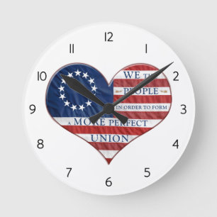 Horloge Ronde We The People American Flag Heart Round Clock