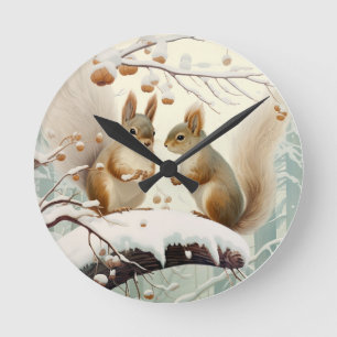 Horloge Ronde Whispers d'hiver : Squirrel Snowdance