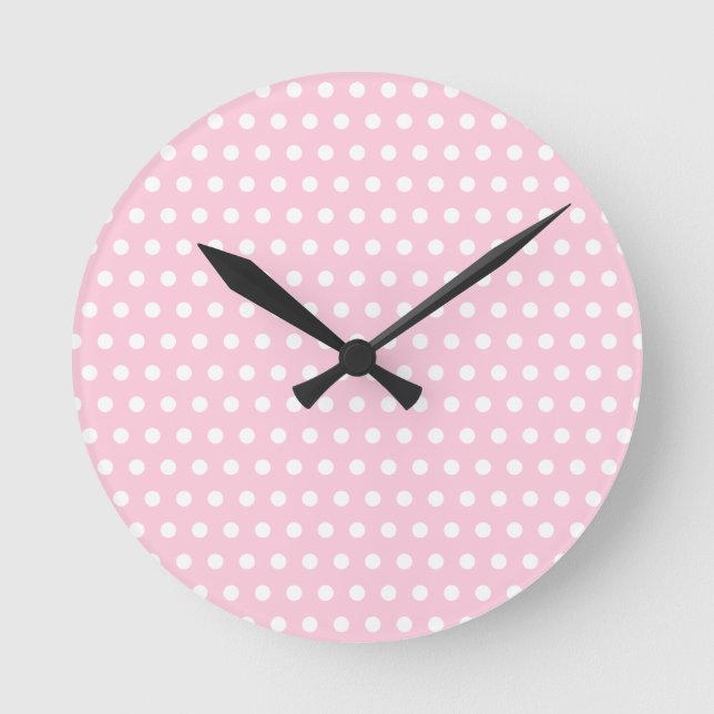 Horloge Ronde White and Pink Polka Dots Pattern. (Recto)