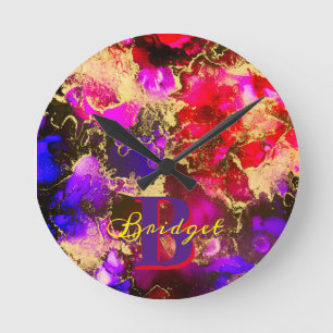 Horloge Ronde Wild Purple and Fuscia Alcohol Ink