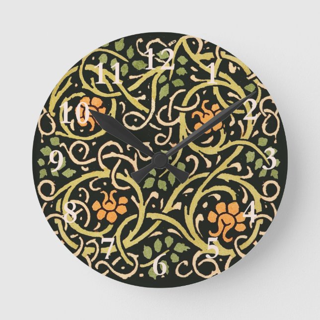 Horloge Ronde William Morris Black Floral Art (Recto)